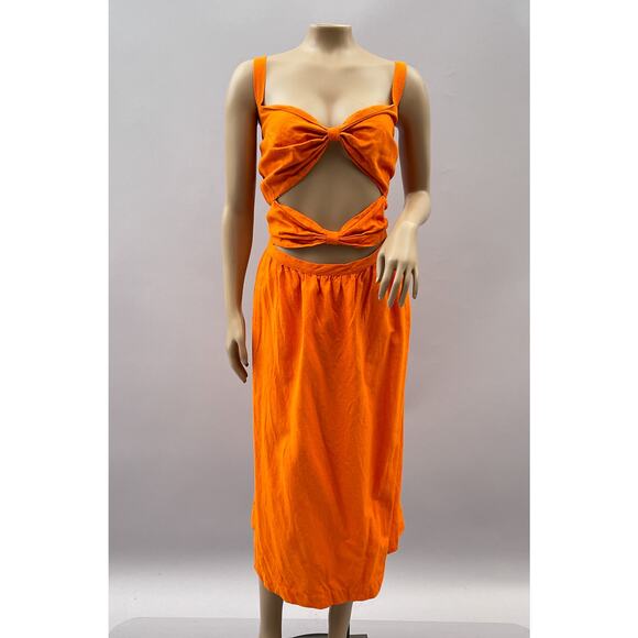 Fe Noel x Target Dress Women 2X Orange Linen Blend Cut Out Midi Coastal Beachy - Picture 1 of 11